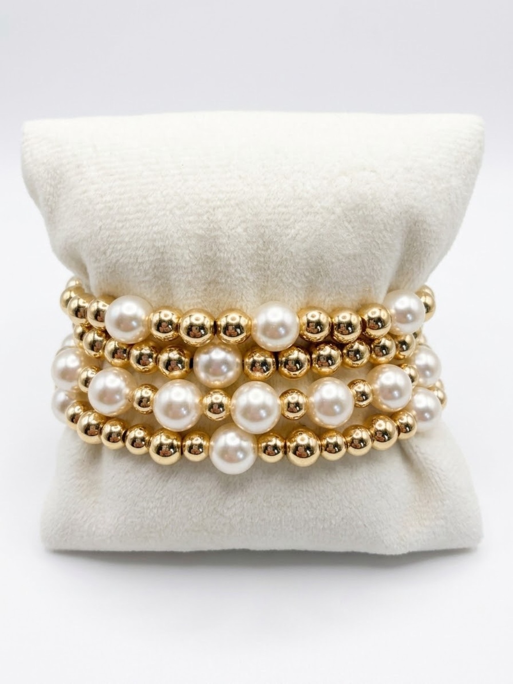 Gold and pearl bead 4 stackable bracelets ENewton inspired.